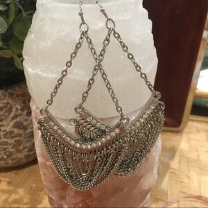 Silver Unique chain rhinestone earrings. Edgy. Gothic